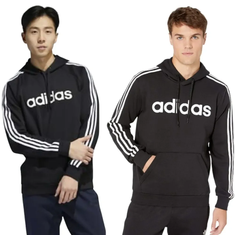 ADIDAS Black White Essentials Three Stripes Logo‎ Pullover Hoodie Men's XXL